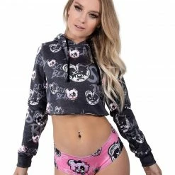 Scummy Bears BONDAGE BEARS (GOTH AF) - CROP HOODIE (BLACK) CLOTHES AND STUFF