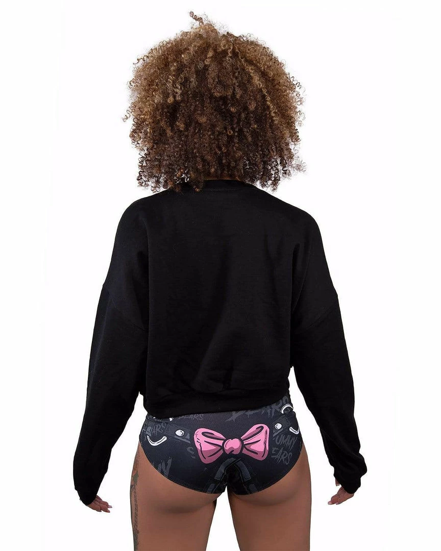 Scummy Bears CLOTHES AND STUFF BRATTY BEAR (GOTH AF) - CROP SWEATSHIRT (BLACK)