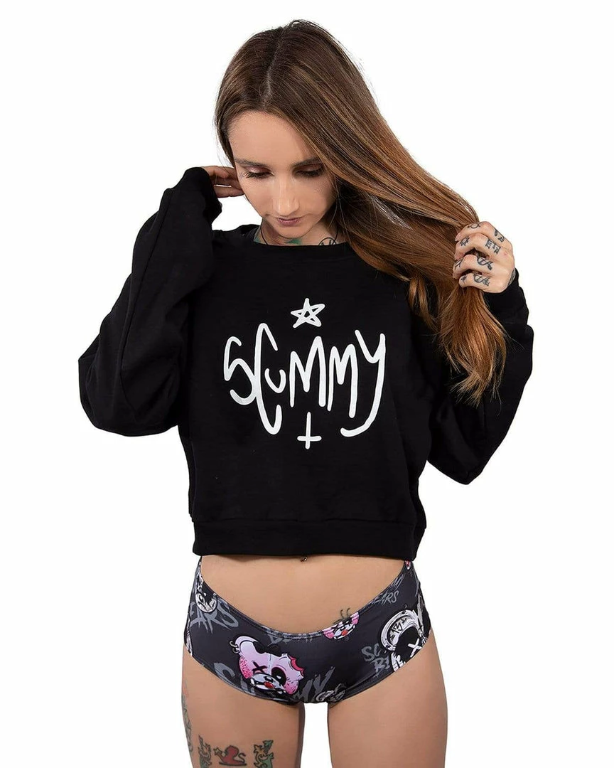 Scummy Bears SCUMMY DOODLE (GOTH AF) - CROP SWEATSHIRT (BLACK)