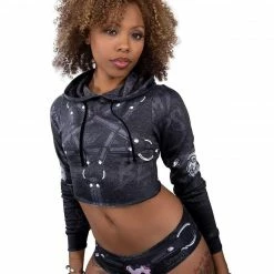 Scummy Bears CLOTHES AND STUFF RESTRAINED (GOTH AF) - CROP HOODIE (BLACK)