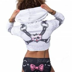 Scummy Bears RESTRAINED (GOTH AF) - CROP HOODIE (WHITE)