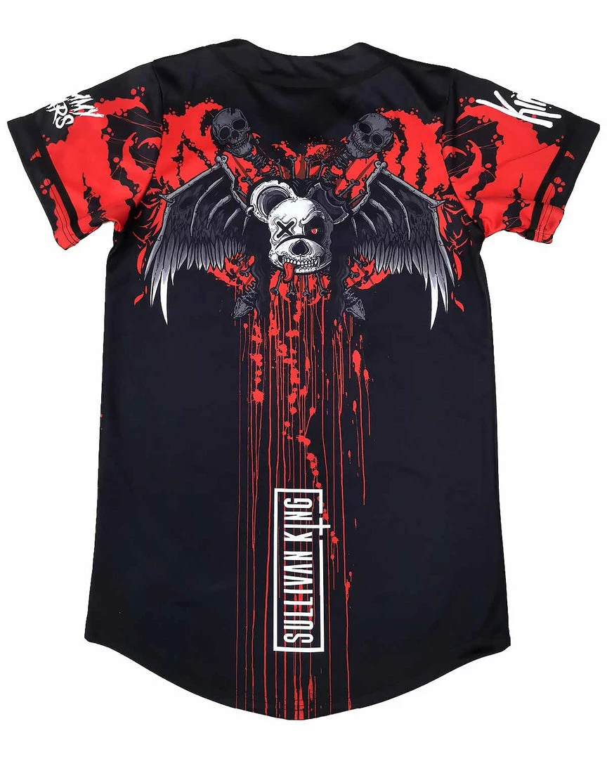 CLOTHES AND STUFF SULLIVAN KING X SCUMMY BEARS - SPINE COLLECTOR (BLACK) - BASEBALL JERSEY