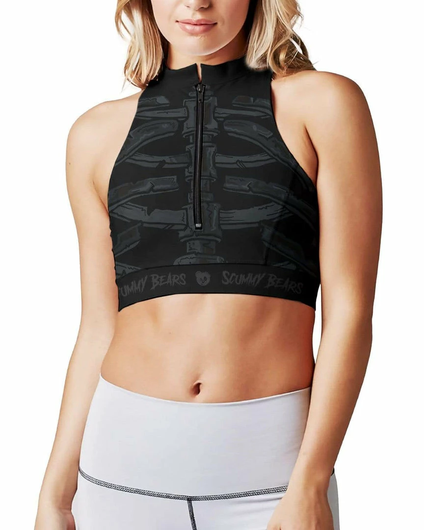 MIDNIGHT TYRANNOSAURUS X SCUMMY BEARS - BONEYARD - ZIPPERED SPORTS BRA