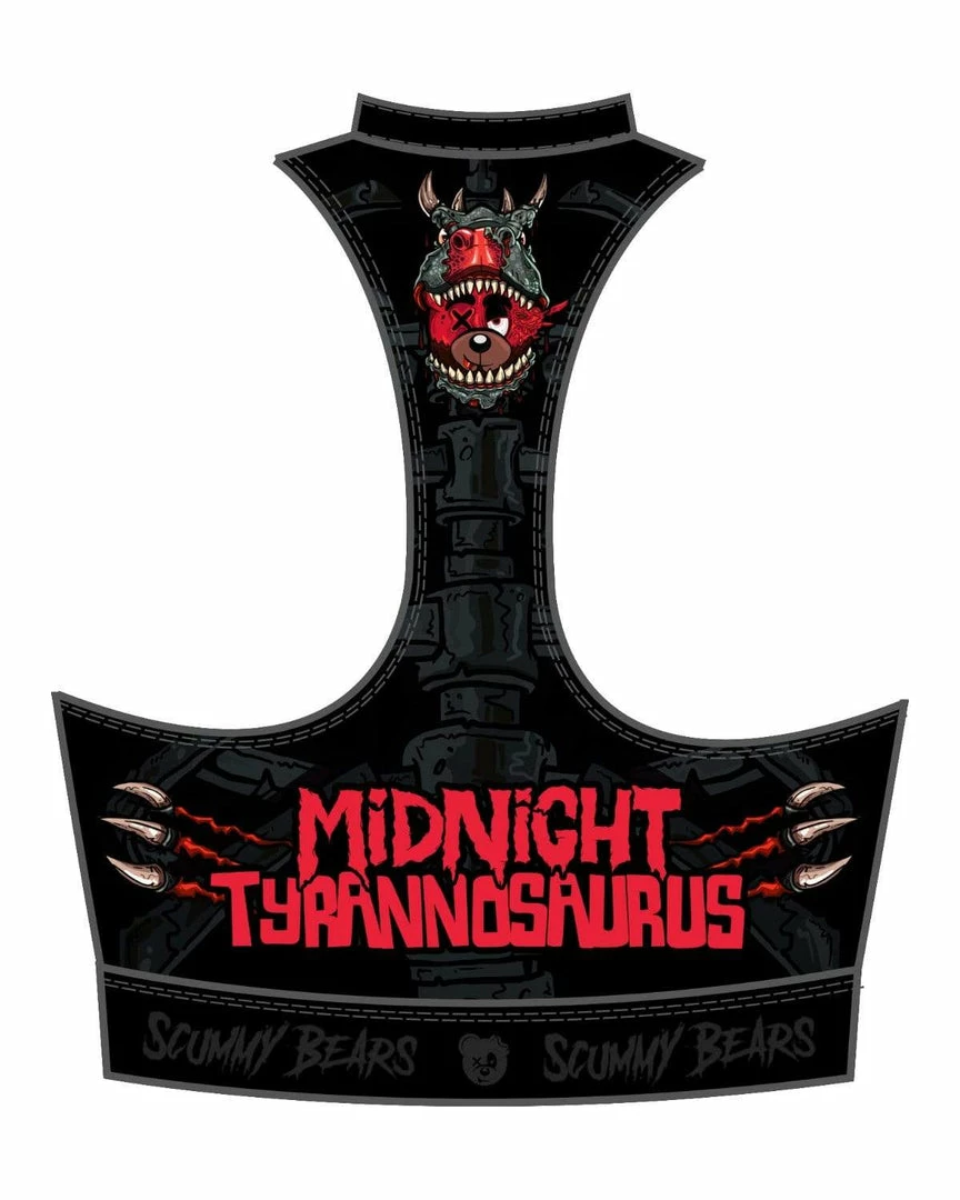 MIDNIGHT TYRANNOSAURUS X SCUMMY BEARS - BONEYARD - ZIPPERED SPORTS BRA