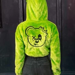 Scummy Bears CLOTHES AND STUFF OISHI - BEAR METAL - FUZZY THINGZZ CROP HOODIE (NEON GREEN)