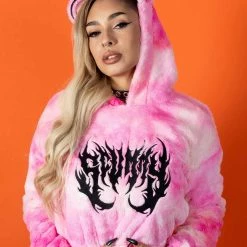 Scummy Bears OISHI - BEAR METAL - FUZZY THINGZZ CROP HOODIE (STRAWBERRY SHERBET)