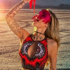 Scummy Bears POPSISKULLS - BLOODY RED - ZIPPERED SPORTS BRA