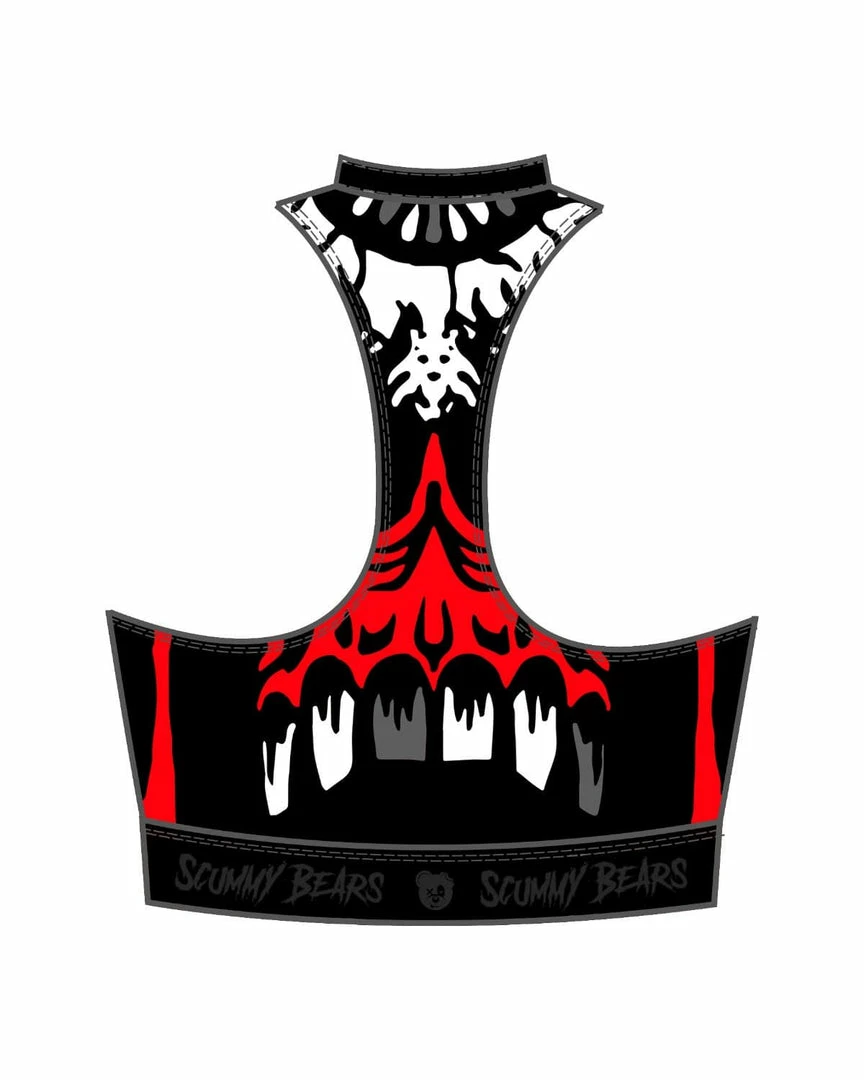 Scummy Bears POPSISKULLS - BLOODY RED - ZIPPERED SPORTS BRA